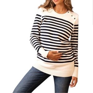 Seraphine Nautical Cotton Maternity & Nursing Sweater Striped Size M Open snaps